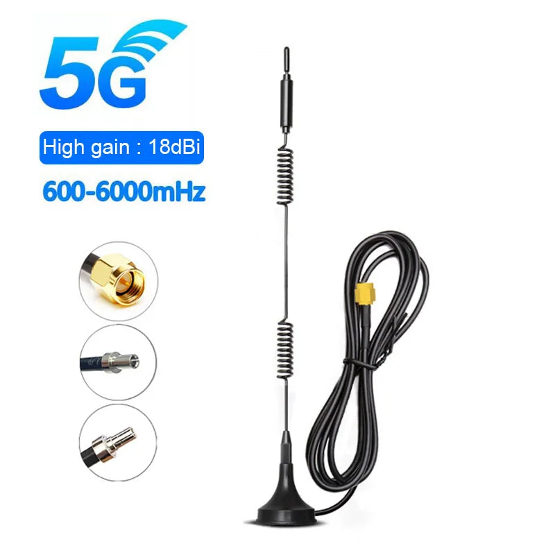 4G LTE  5G Magnetic Antenna Full Band 600-6000Mhz 18dBi SMA Male with 3M Cable 2.4G Wifi Aerial for Modem Wireless Router