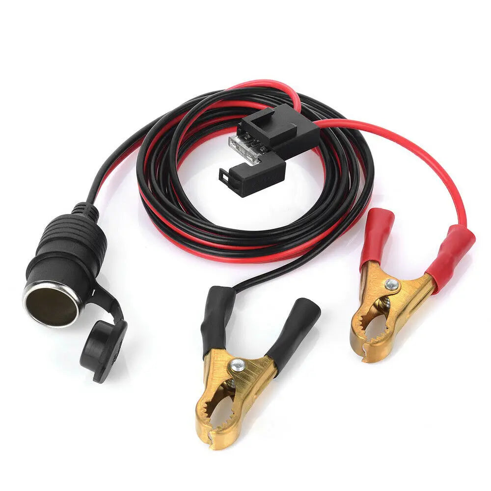12V/ 24V Car Cigarette Lighter Socket To Battery Alligator Crocodile Clip Connector with 3Pcs Fuse Charge Cable Accessories