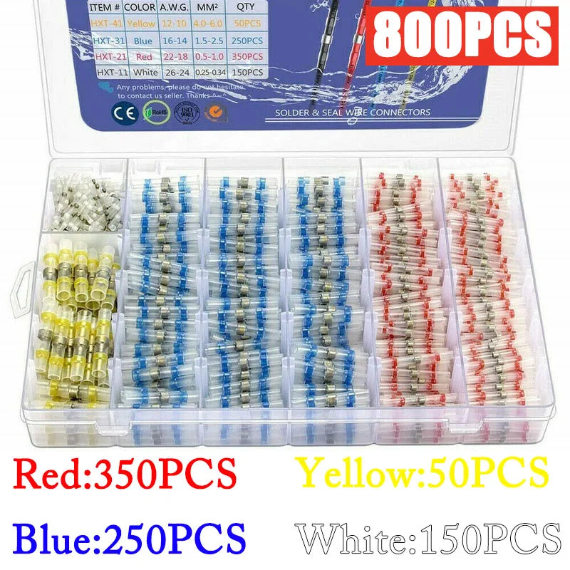 50-1200PCS Heat Shrink Tubing Wires Cable Sleeves Waterproof Solder Seal Wire Connector Electric Cable Protection with Heater