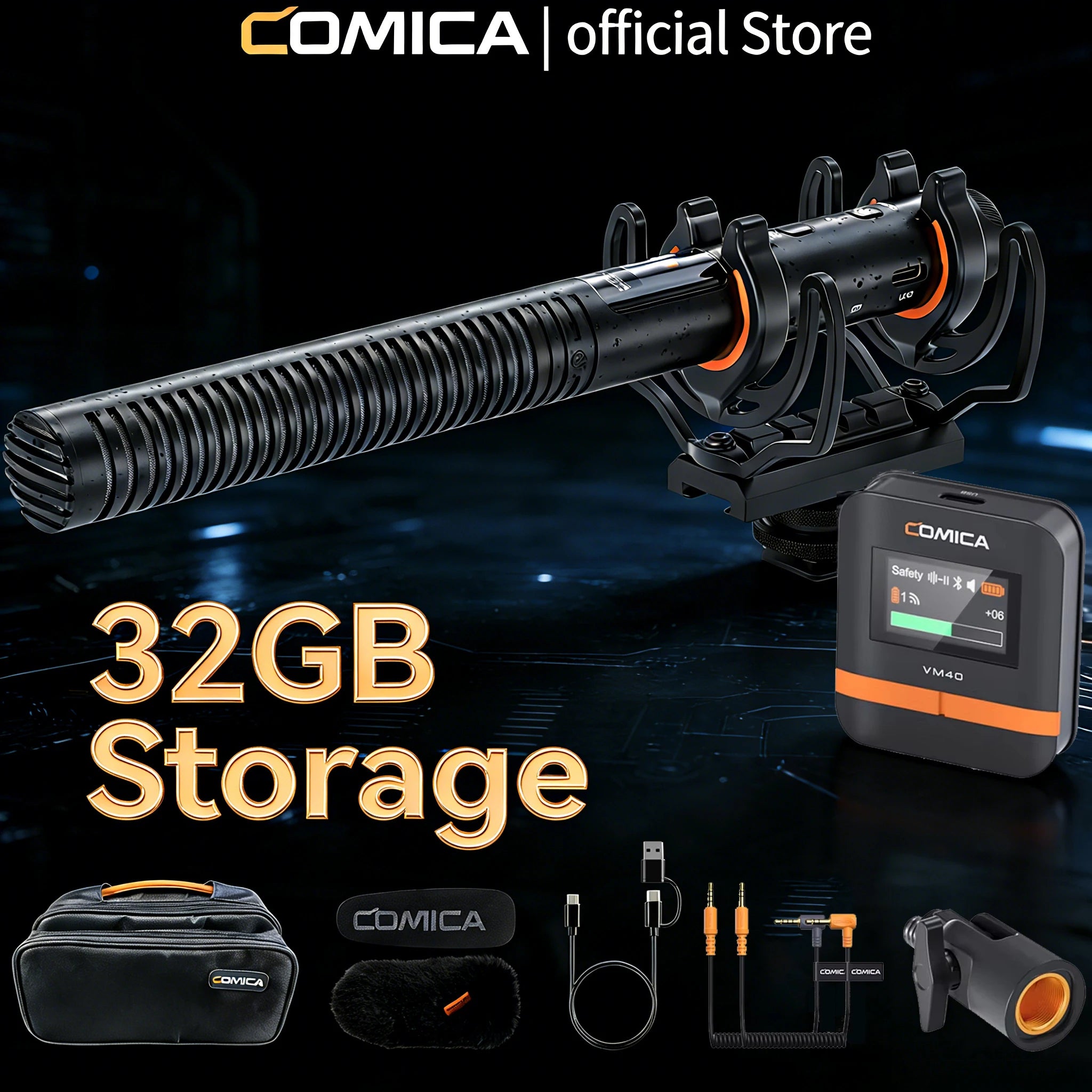 COMICA VM40 Super Cardioid 2.4G Wireless Shotgun Microphone 48kHz/32-bit 32GB Built-in Storage Mic for Camera,Smartphone,PC