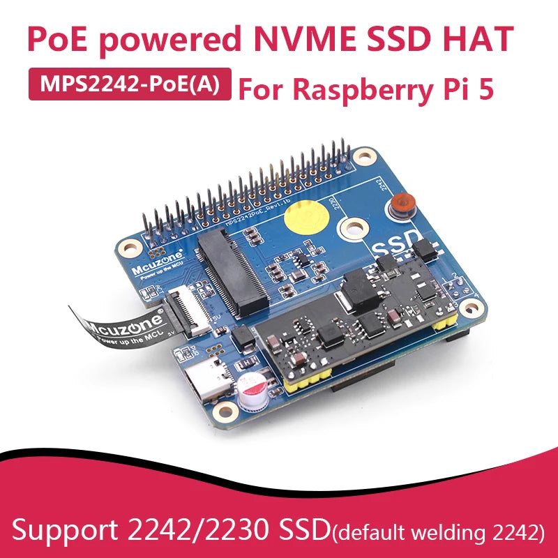 New MPS2242-POE(A) POE Powered NVME SSD HAT For Raspberry Pi 5 Support 2230/2240 SSD
