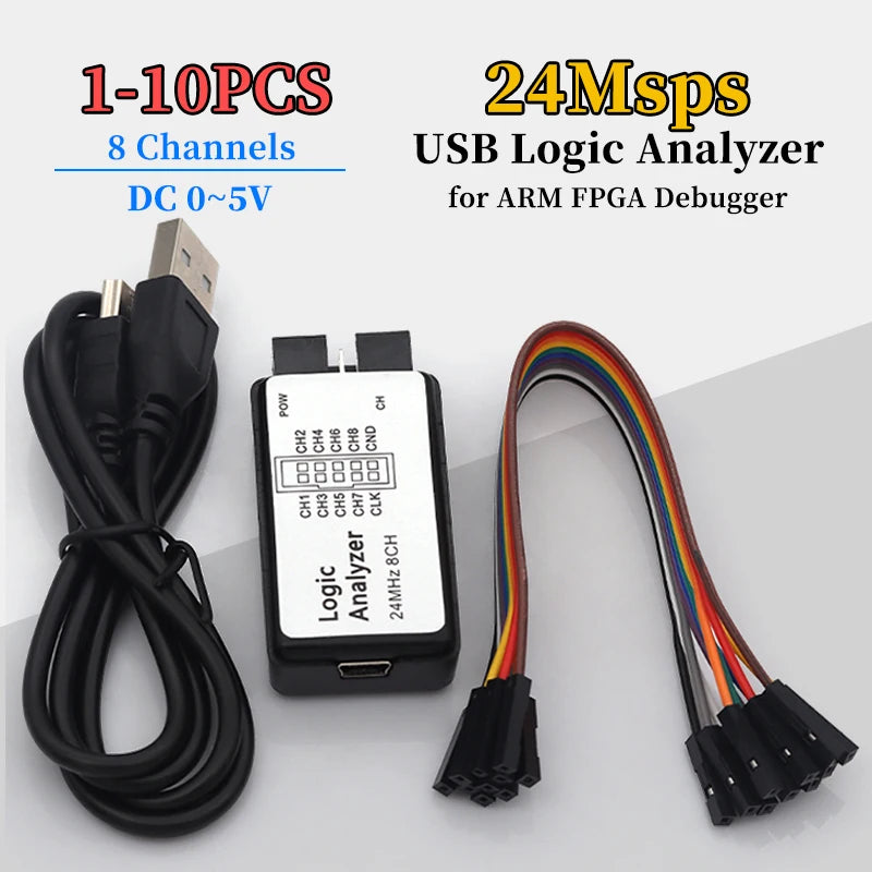 USB Logic Analyzer Microcontroller for ARM FPGA Debugger 8 Channels 24M Samples Set for Digital Electronics Testing ﻿