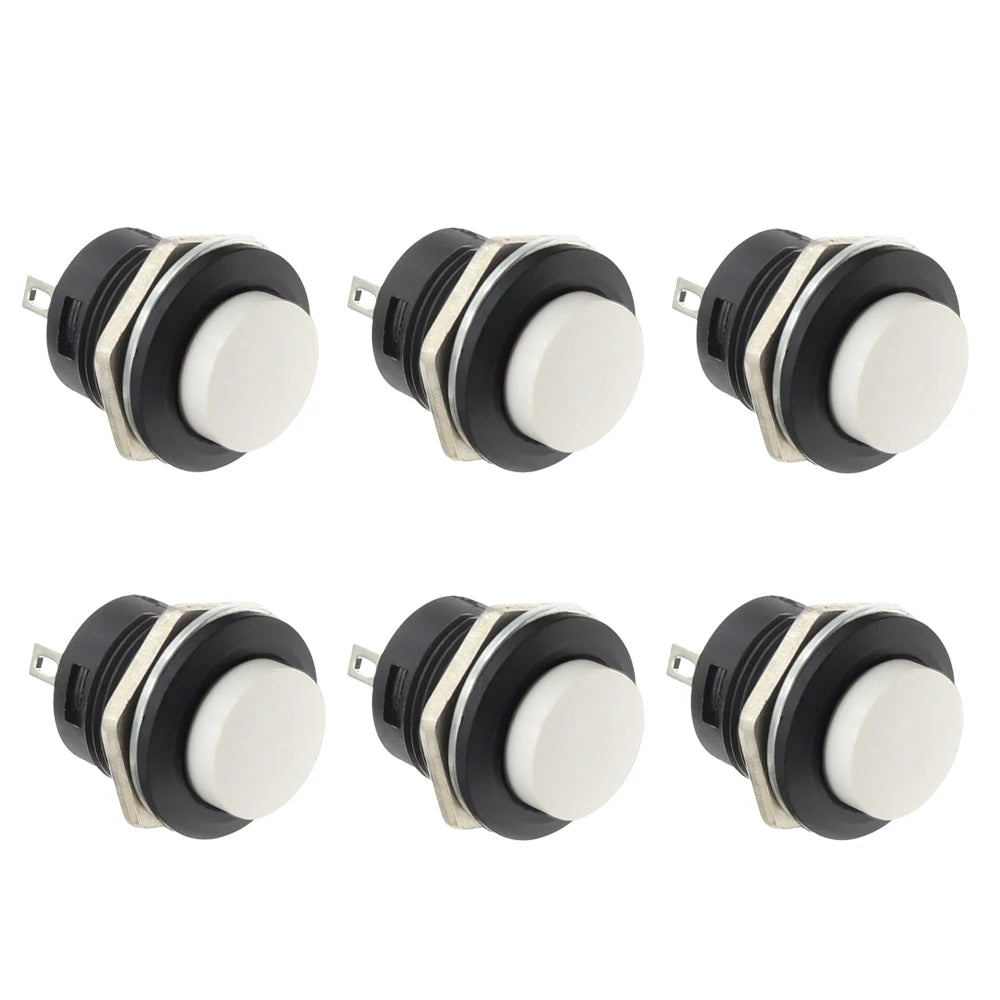 6Pcs R13-507 Momentary Push Button 2 Pin Self-Resetting Mini No Lock Round SPST 1NO Switch 3A 250V AC/6A 125V AC Button Assorted