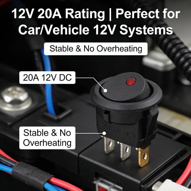 12V LED Boat Switch with Light Car Truck Rocker Switch on/Off Control SPST 3 Pin 2 Position for Marine Auto 1/3/12pcs