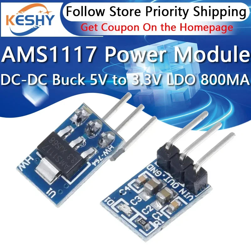 5PCS 5V to 3.3V For DC-DC Step-Down Power Supply Buck Module AMS1117 LDO 800MA