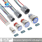 12/16/19/22mm Waterproof Metal Push Button Switch LED Light Momentary Latching Car Engine Power Switch 12V 24V Red Blue
