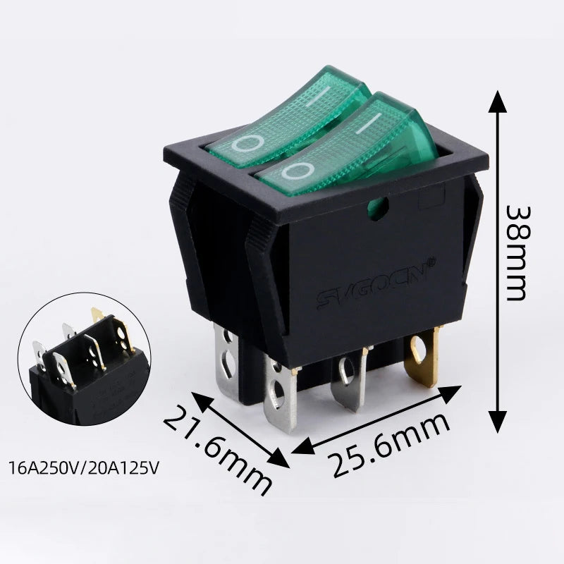 50PCS/LOT Factory Supply KCD2 Mini Rocker Toggle Switch Dual Push Button ON-OFF Plastic Rocker Switch with LED Light 16A250VAC
