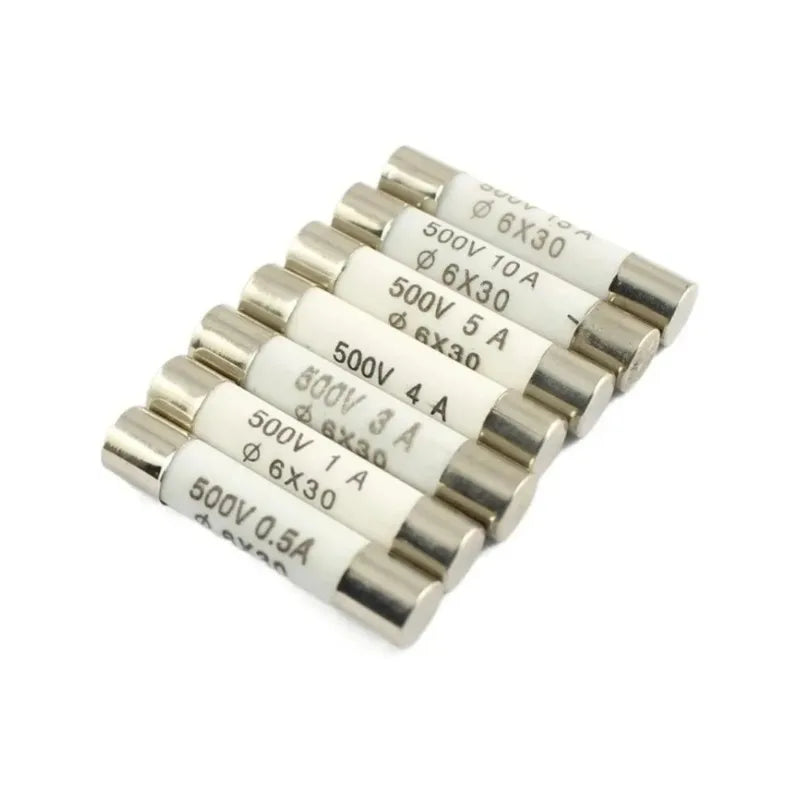 10pcs Ceramic Fuse Cartridge RO58 6x30mm 500V F 0.5A 1A 2A 3A 4A 5A 6A 8A 10A 13A 15A 20A 25A 30A Fast Blow BS1362 6*30mm