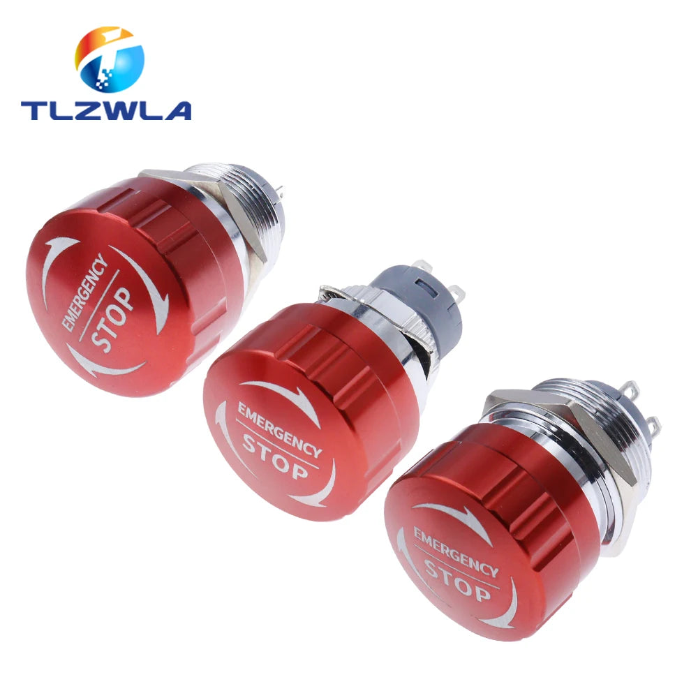 16/19/22mm Metal Emergency Stop Button Switch Stainless Steel Anti-slip Waterproof Mushroom Head Rotation Reset PTEN ﻿
