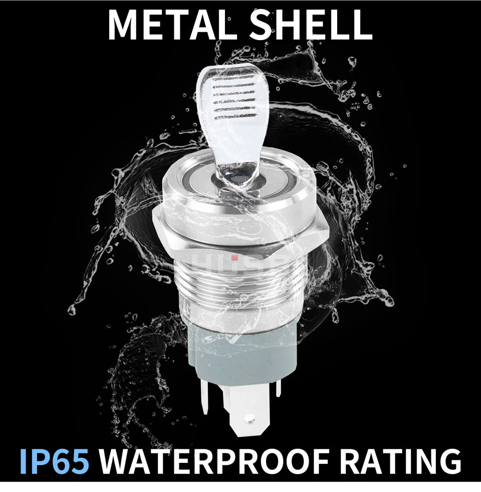 16MM  Self-locking ON-OFF Slide Power High Current Metal Toggle Switch Waterproof Push Button 2 Positions 1NO1NC Illuminated Led