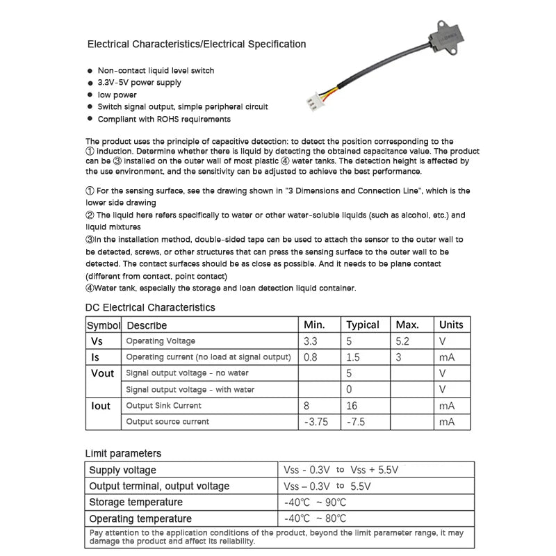 3.3V-5V Non Contact Water Level Sensor Capacitive Liquid Level Sensor Liquid Detection Switch Controller Water Level Detector