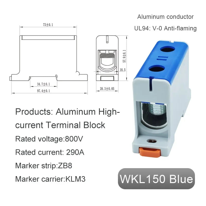 Aluminum Distribution Block Din Rail Mounting WKL 50/95/150/240 mm² Cable Power Connector Terminal Block Box
