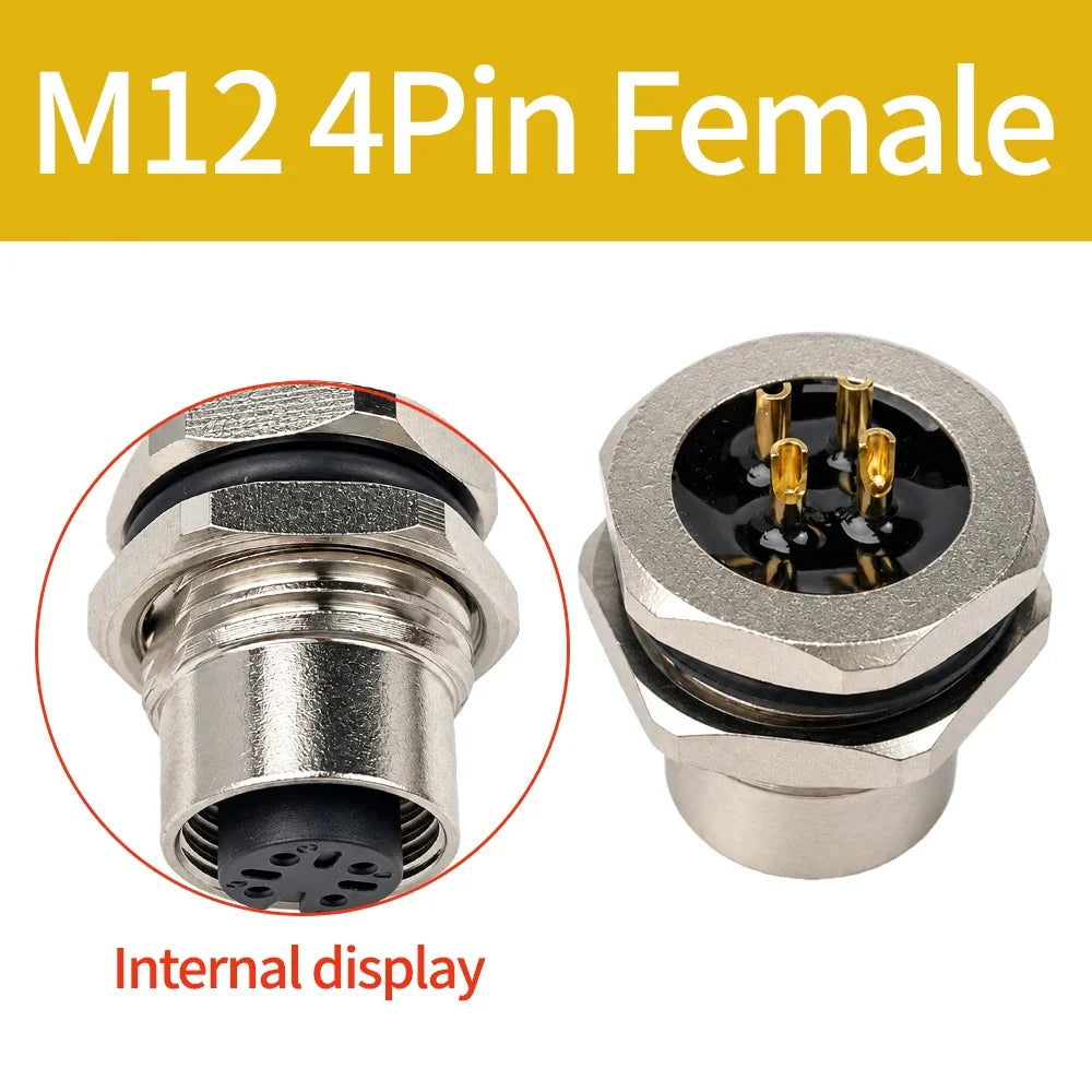 M12 PCB Sensor Connector 4/5/8/12 Pin Male Female Waterproof Circular Socket Front Mount Threaded Nut Flange for Electronics