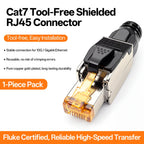 Cat7 Tool‑Free RJ45 Connector Shielded Reusable Field Termination Zinc‑Alloy No Crimp for CAT7 CAT6A STP Network Cabling Project