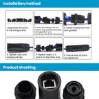 RJ45 Waterproof Connector IP67 Ethernet Network Cable Connector Double head Outdoor Lan Coupler Adapter Female for Cat5 6 7 8P8C