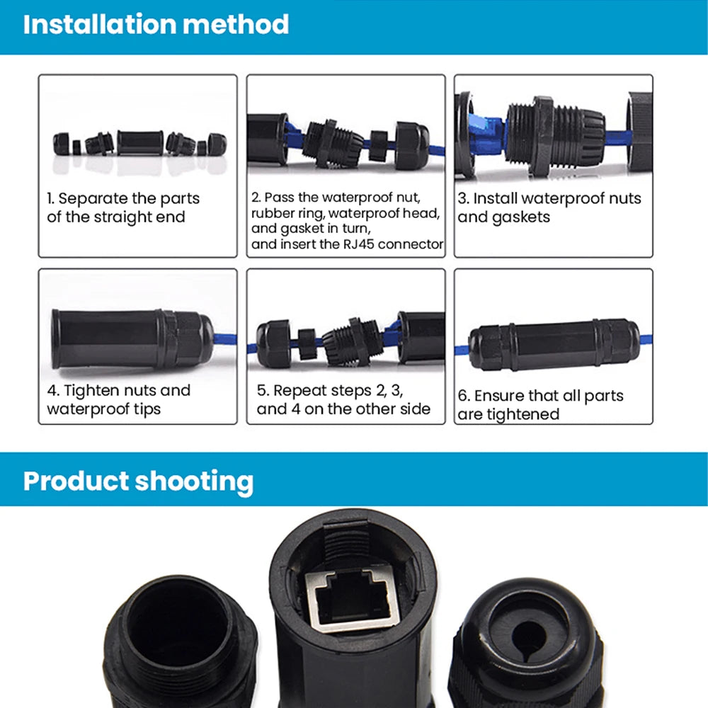 RJ45 Waterproof Connector IP67 Ethernet Network Cable Connector Double head Outdoor Lan Coupler Adapter Female for Cat5 6 7 8P8C