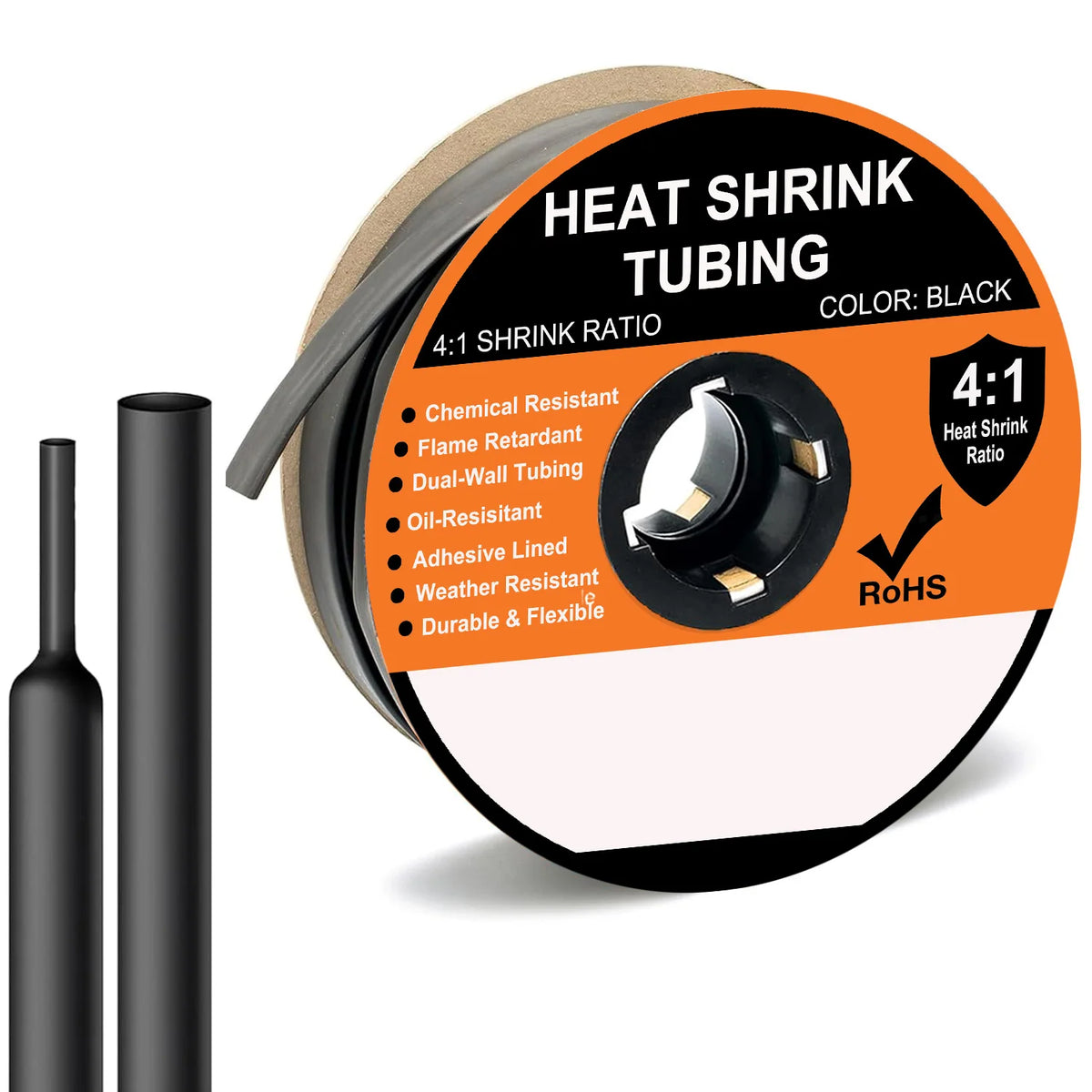 A Roll 4:1 Ratio Heat Shrink Tubing Φ4mm to Φ32m Dual Wall Adhesive Lined Shrinkable Wire Wrap Tube Waterproof Black Sleeves