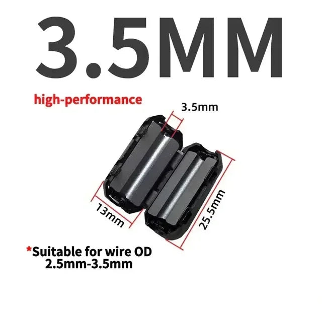 20PCS 3.5/5/7/9/13mm Ring Core Ferrite Bead Clamp Choke Coil EMI RFI Noise Filter Clip Snap Cable for Black Magnetic Snap-on