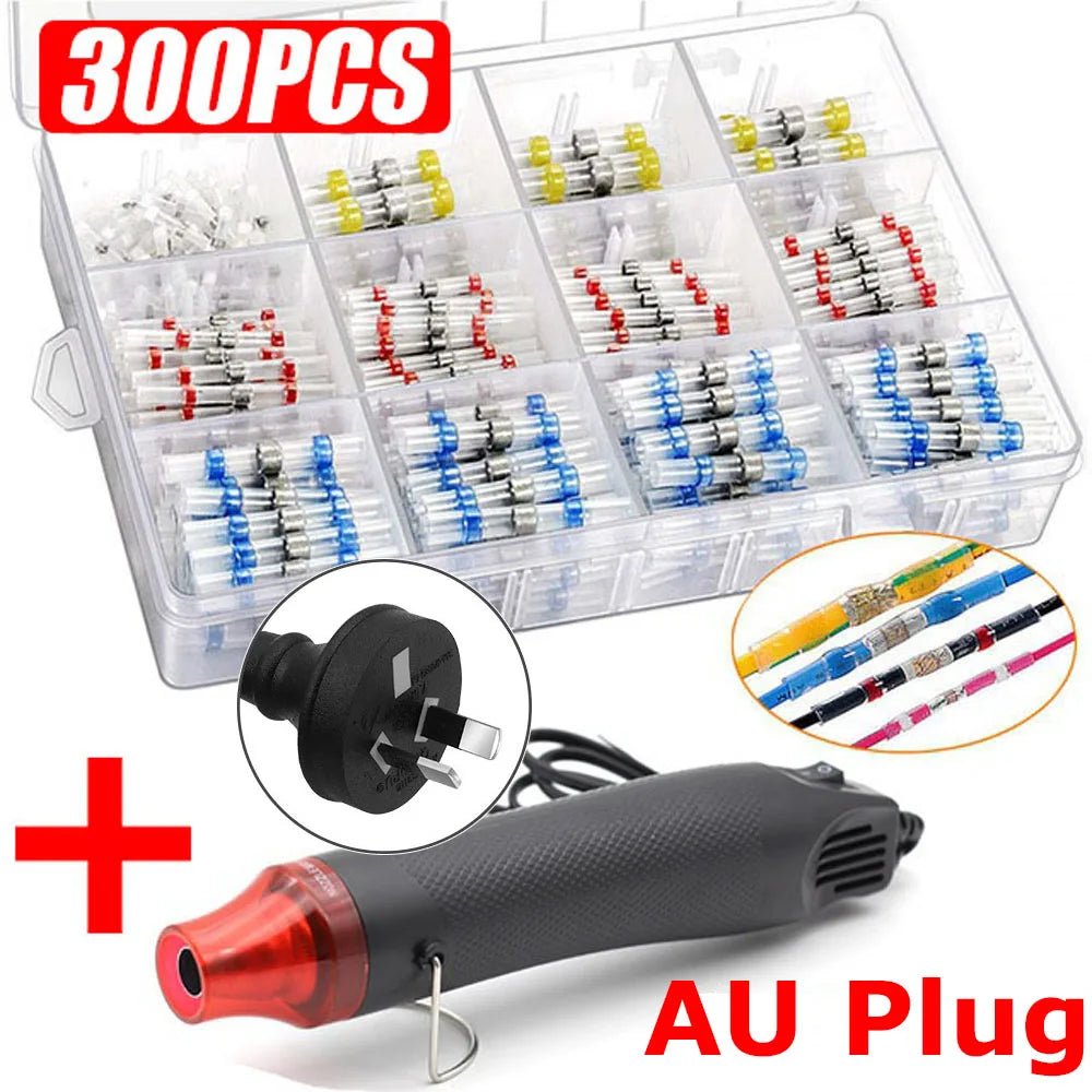 100/800PCS Solder Seal Wire Connectors Heat Shrink Solder Butt Connectors Kit Automotive Marine Insulated with 300W Hot Air Gun