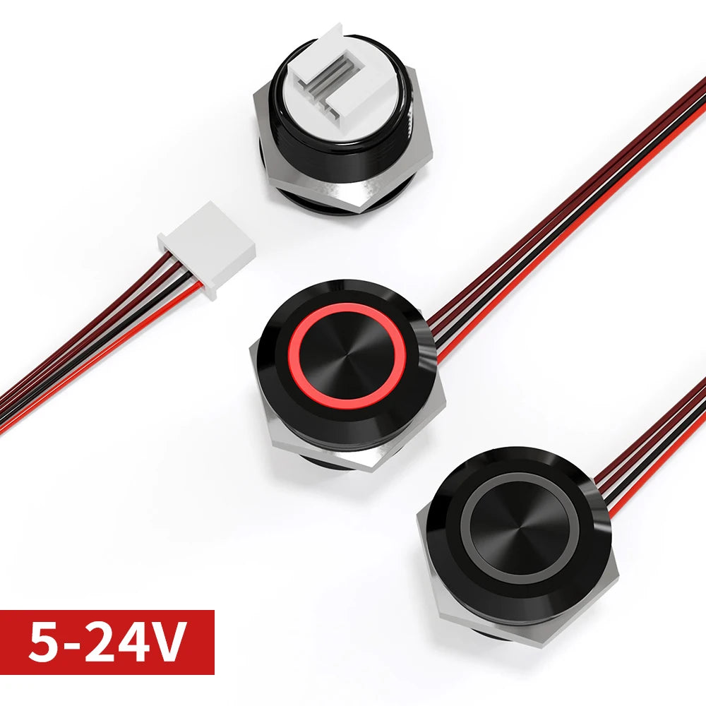 12mm Mini Metal LED Push Button Switch IP67 Waterproof Momentary 5-12-24V Short Stroke Push Button with Quick Connect Terminals