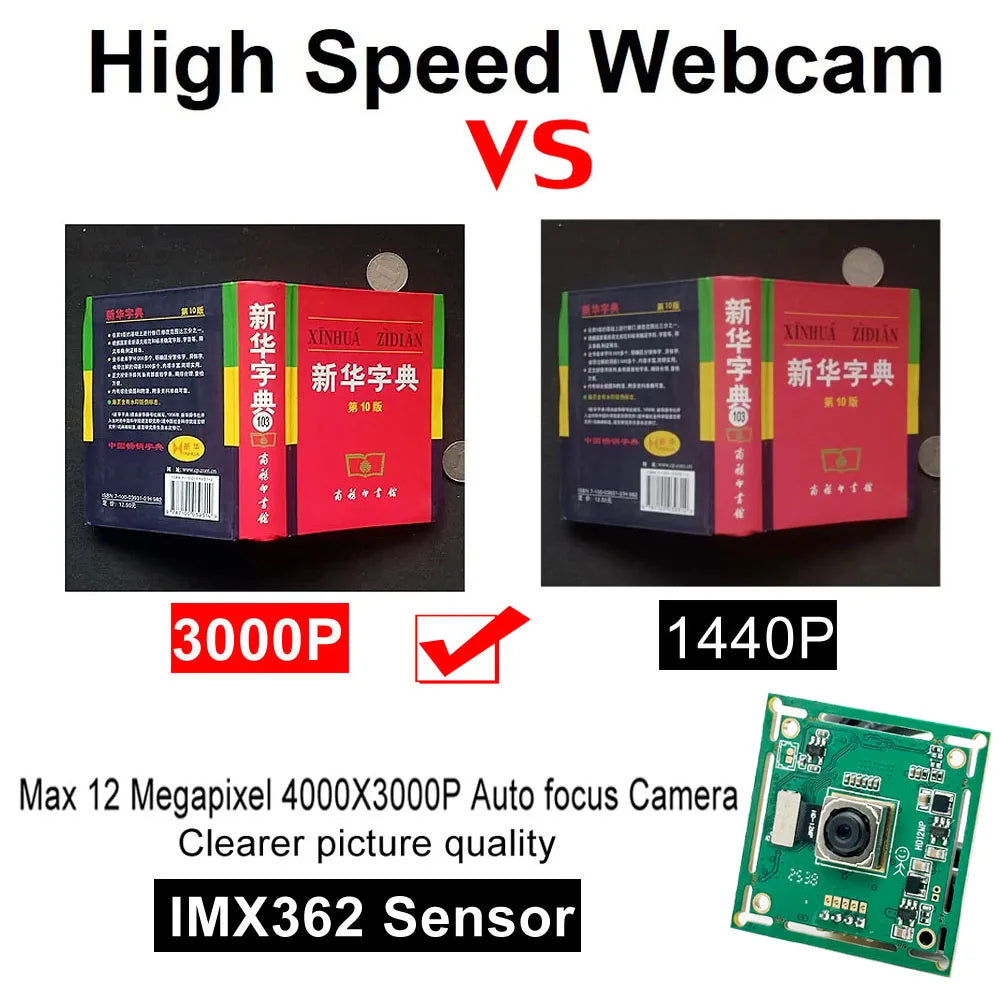 HD Autofocus 12MP 4K 4000 x 3000 Mjpeg Mini USB2.0 Webcam Board CMOS IMX362 Sensor UVC OTG USB Webcam Module For Windows Android