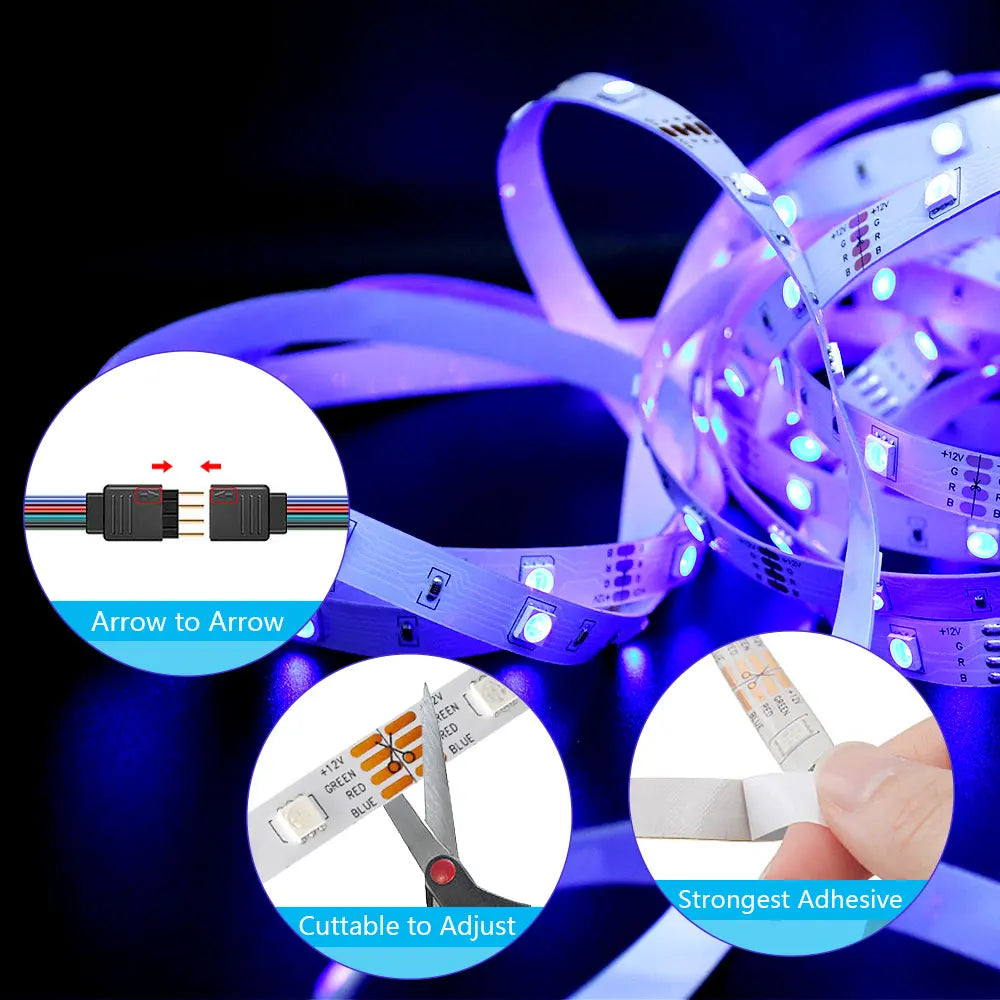 (EU Plug) LED Strip Light RGB Music Sync Color Changing  Sensitive Built-in Mic, App LED Lights DC12V Flexible
