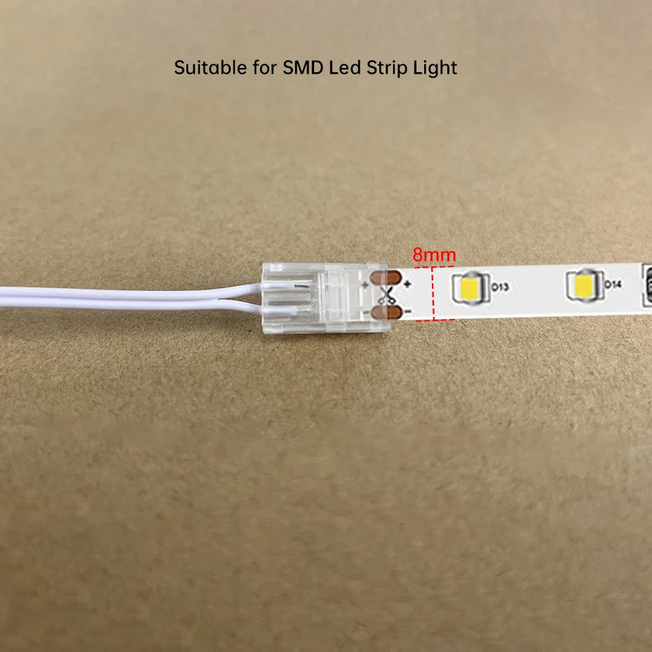 1/3/5Pcs 2m Dupont Extension Wire 2Pin 8mm 10mm Solderless Crystal Connector for Cabinet Wardrobe 2835 SMD 12V/24V LED Strip