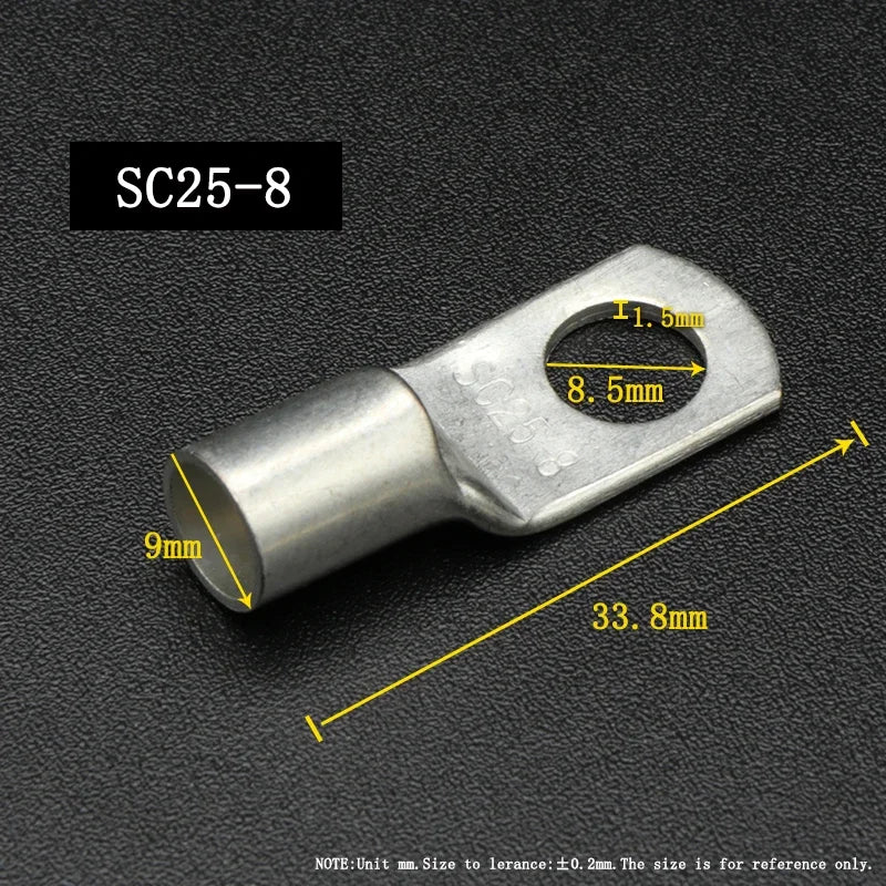 SC Type Wire Nose Terminal SC6 SC10 SC16 SC25 Bare Copper Battery Block Lugs Hole ID 6 8 10 12mm Crimp Wire Connector