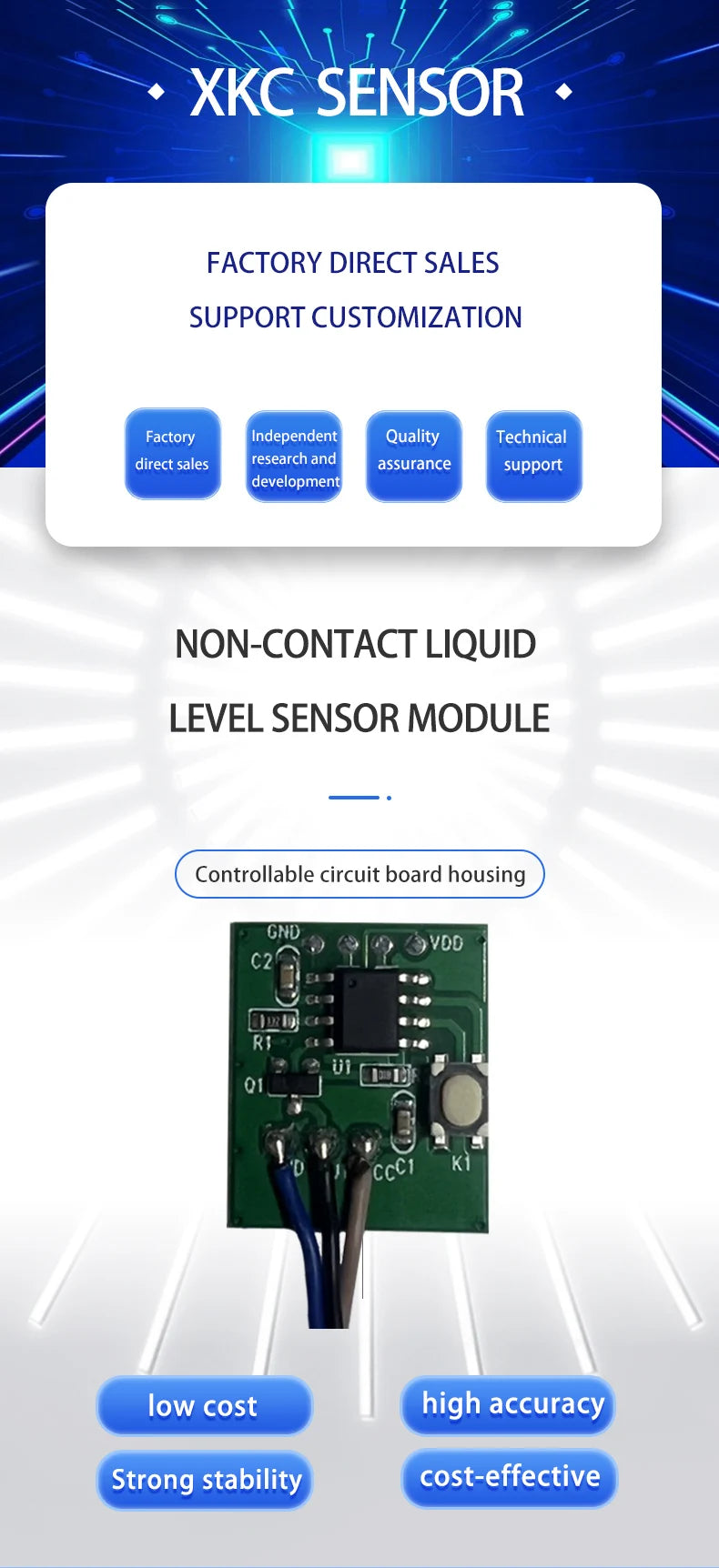 XKC-Y21 Non-Contact Capacitive Liquid Level Sensor Module Small Sized Cheap Water Level Detection Sensors