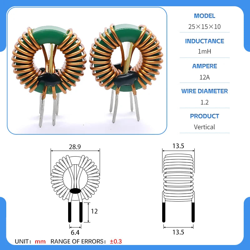 25x15x10 Toroidal Common Mode Inductor Toroidal Choke MnZn Ferrite Power Supply DC Filter Inductor