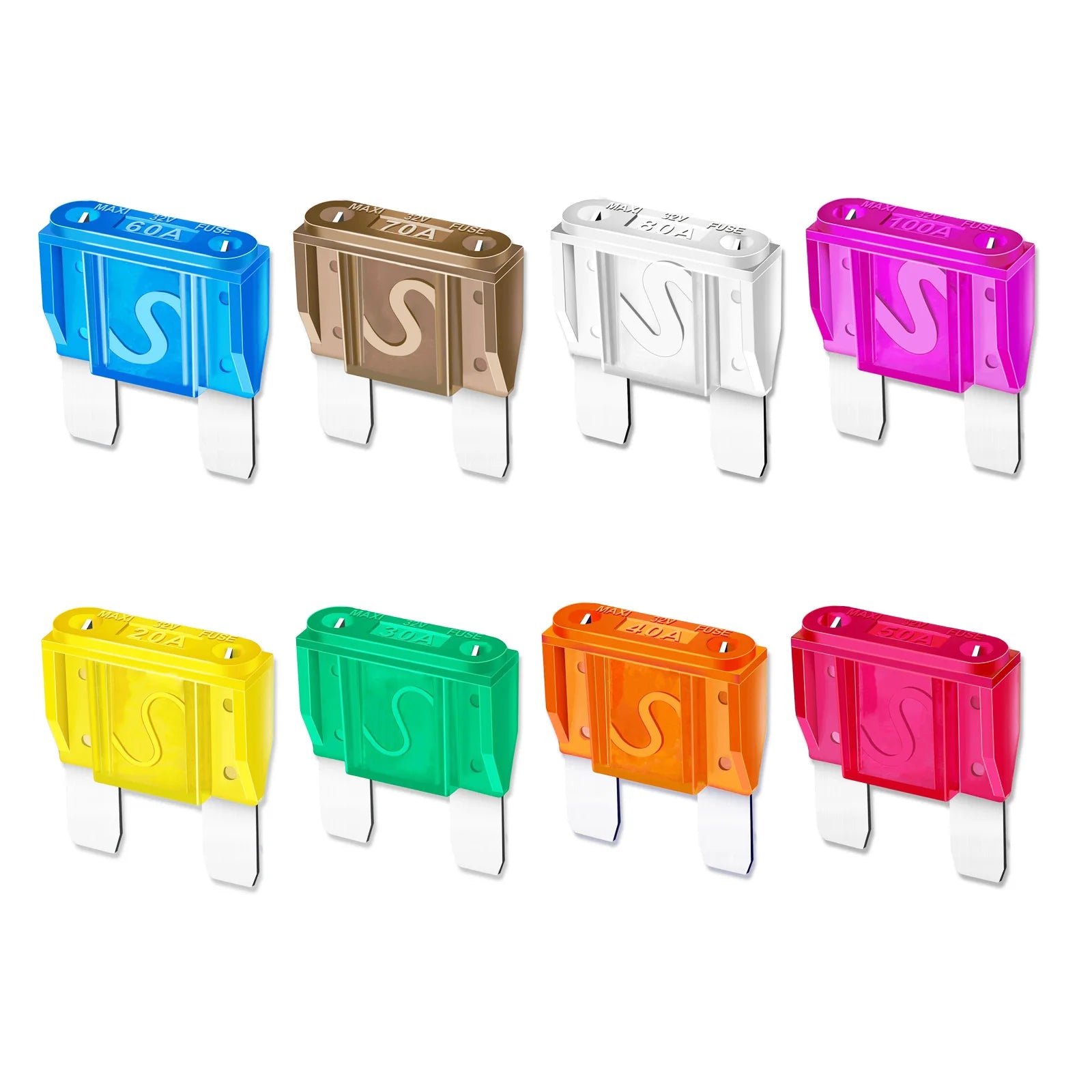 10PCS Maxi Blade Fuse Large Size 20A 30A 40A 50A 60A 70A 80A 100A Auto Fuses 12V 24V 32V For Car Truck Boat