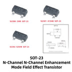 100-500Pcs SOT‑23 SI2300/2300 SI2301/A1SHB SI2302/A2SHB N‑Channel P‑Channel MOSFET Field Effect Tube Transistor Power Switch