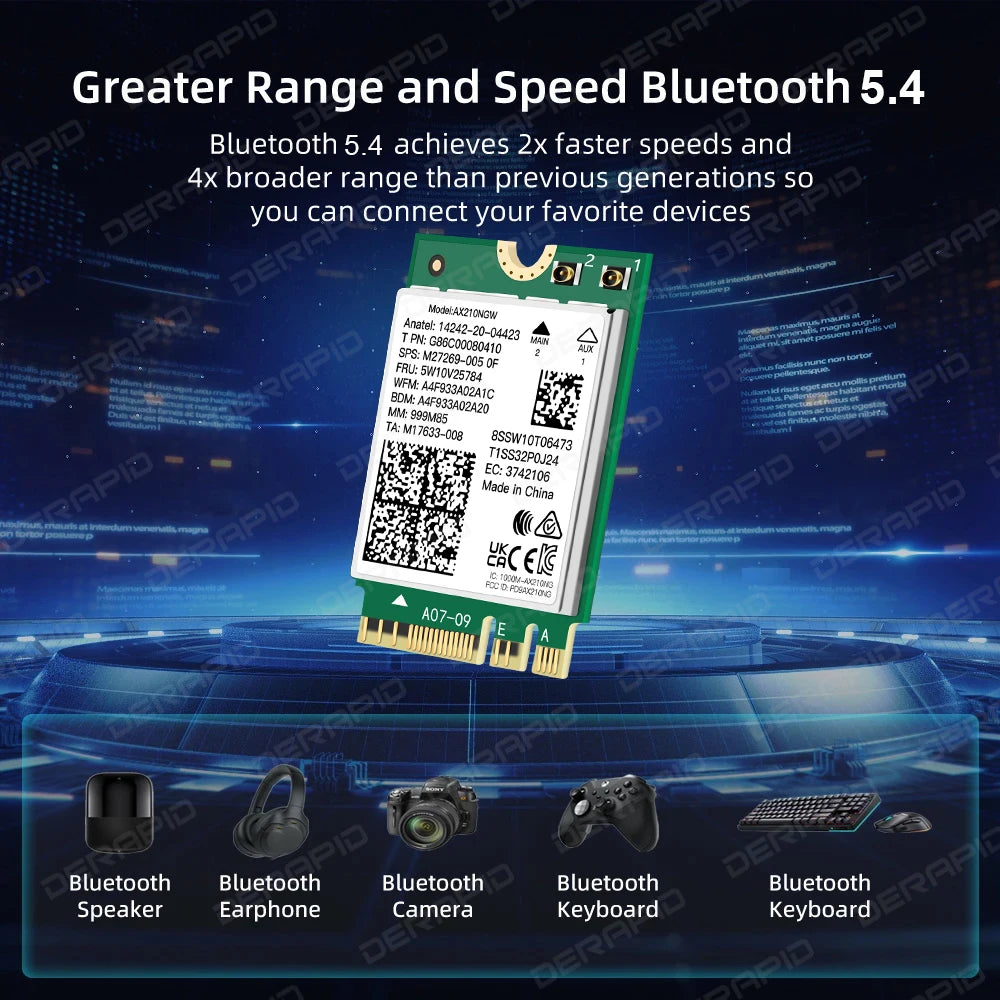 Tri Band WiFi6E AX210NGW 5400Mbps Bluetooth 5.4 802.11AX Wireless Wi-Fi 6E AX210 For Intel AX210NGW M.2 NGFF WiFi Card Win10/11