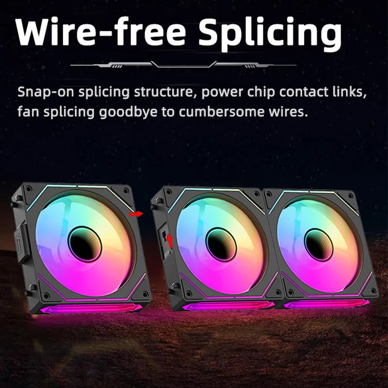 Coolcirc ARGB Infinity Mirror PC Case Fan - 3-Pack 120mm Free Wire-Splicing Cooling Fan with PWM Silent Fan for Computer Case