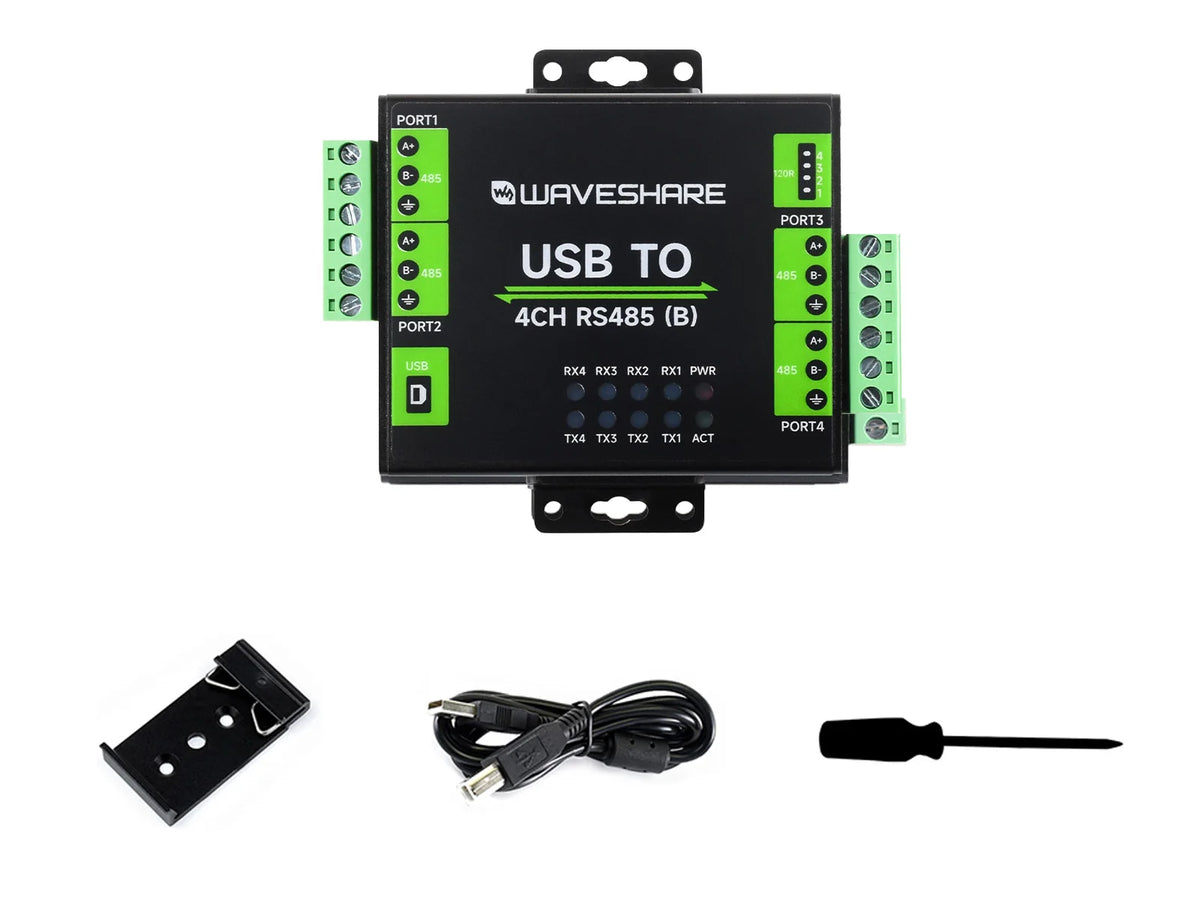 Waveshare Industrial Isolated USB To 4-Ch RS485 Converter (B), CH344L Chip, Multi Protection Circuits, Multi Systems Support
