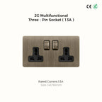 Avoir Bronze Brushed Toggle Switch 1-4 Gang 2 Way Metal Lever Wall Light Switches Standard Plug Adapter Electric Socket With Usb