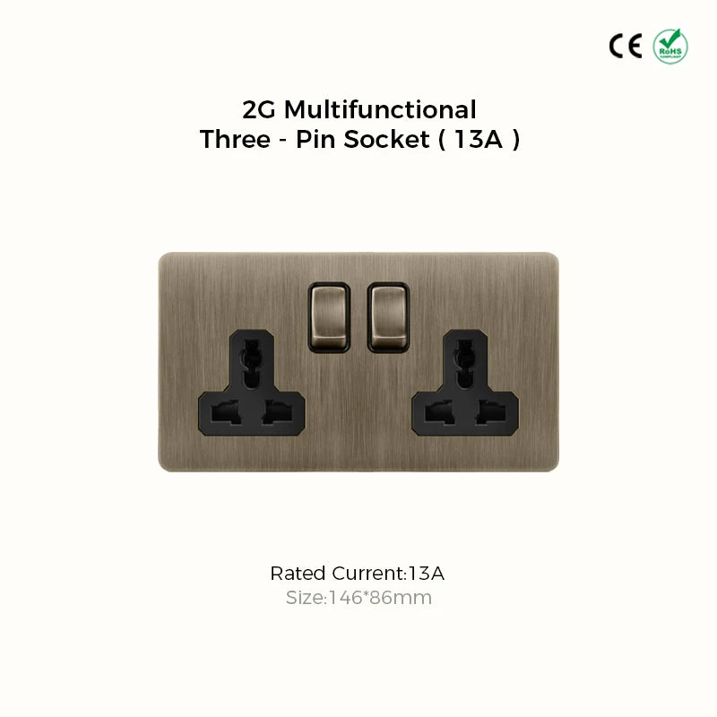 Avoir Bronze Brushed Toggle Switch 1-4 Gang 2 Way Metal Lever Wall Light Switches Standard Plug Adapter Electric Socket With Usb