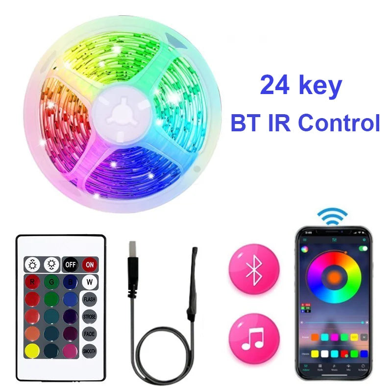 Smart LED Strip Lights 1m-20m Music Sync 5V RGB Led Light with App and Remote Control Christmas Party Room Decoration Lighting