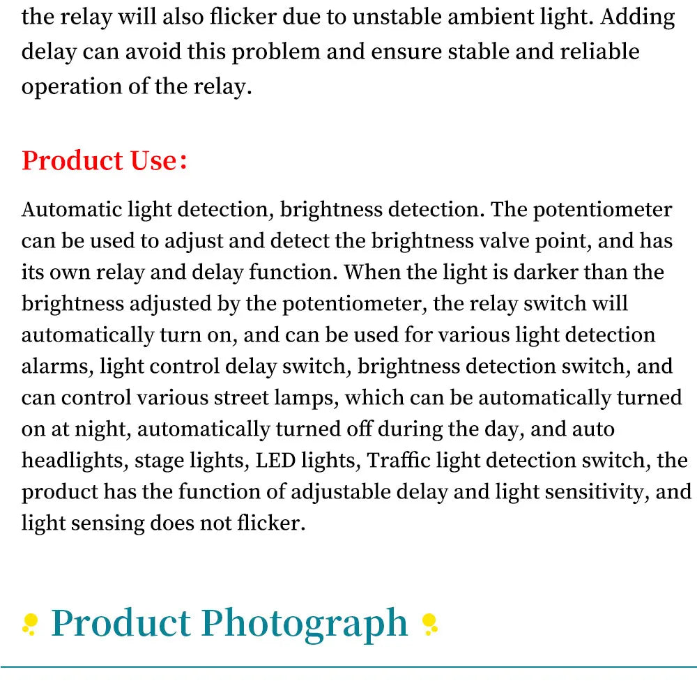 5V 12V 24V Photoresistor Relay Module Light Brightness Sensor Timer Detection Controller Switch On/Off With Wires for Car Board