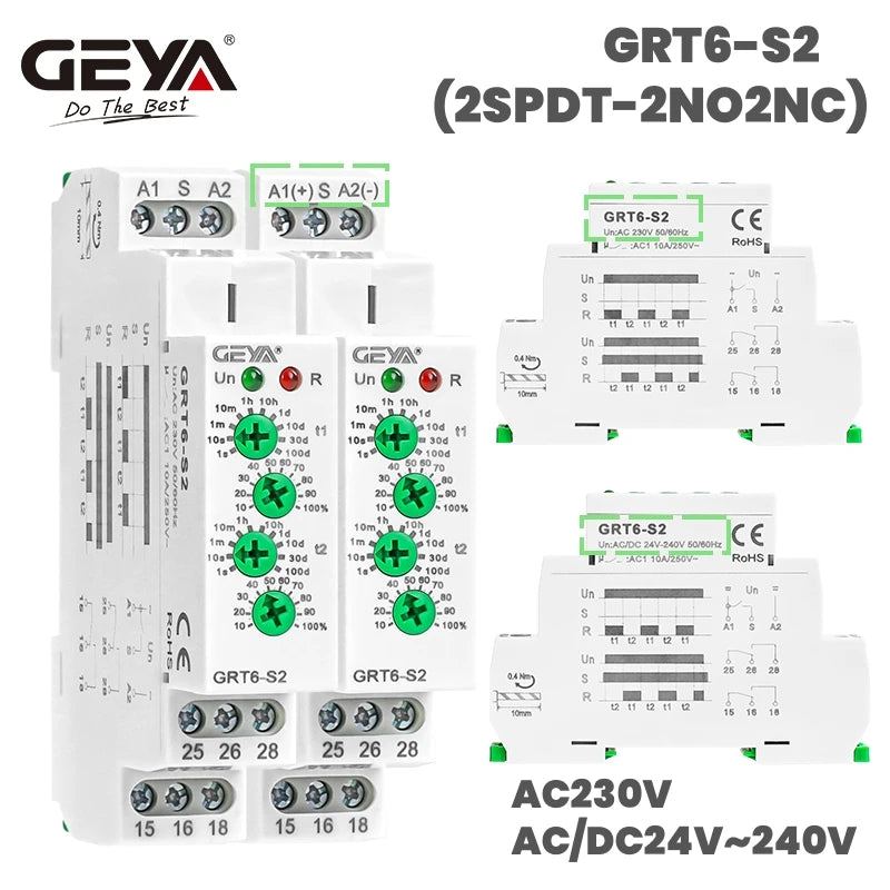 GEYA GRT6-S Cycle Time Delay Relay AC/DC24V-240V Asymmetric Relay SPDT 220V 10A Electronic Repeat Relay