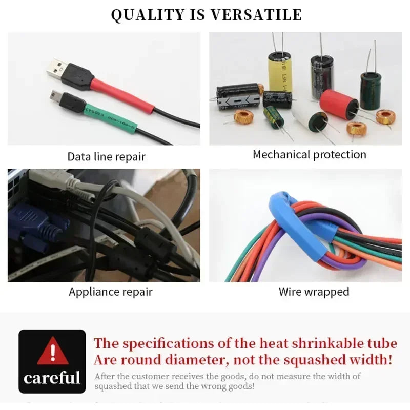 2:1 Heat Shrink Tube Kit Thermoresistant Shrinkage Tubing Wire Wrapping Electrical Connection Cable Insulation Sleeved Protecter