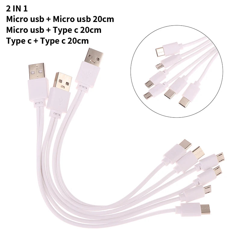 2 In 1 USB Male To Micro USB/Type-C Splitter Data Transfer Charging Cable For For Android Smartphones Tablet Dual Micro USB