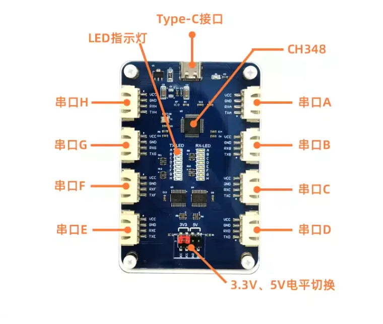 USB to 4CH/8CH TTL Serial Module Independent Serial Port up to 6Mbps CH348 Chip