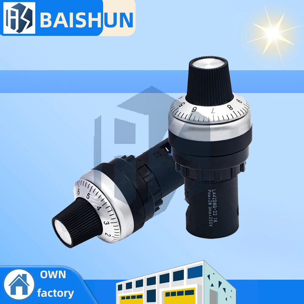 ‌LA42DWQ-22 Industrial Rotary Potentiometer - 1K-500K Ohm Precision Variable Resistor with 22mm Panel Mount for VFD Speed Contro