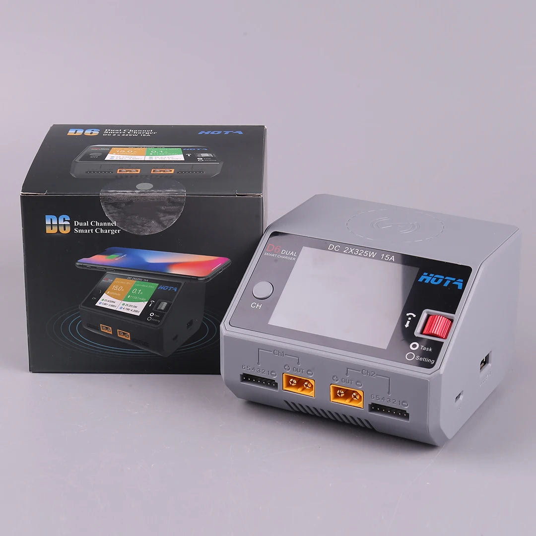HOTA D6 DC650W 15A Dual Smart Charger Maximum current 1600mA Built-in Micro USB for 1-6S Lipo LiHV/NiZn/Nicd/NiMH Battery
