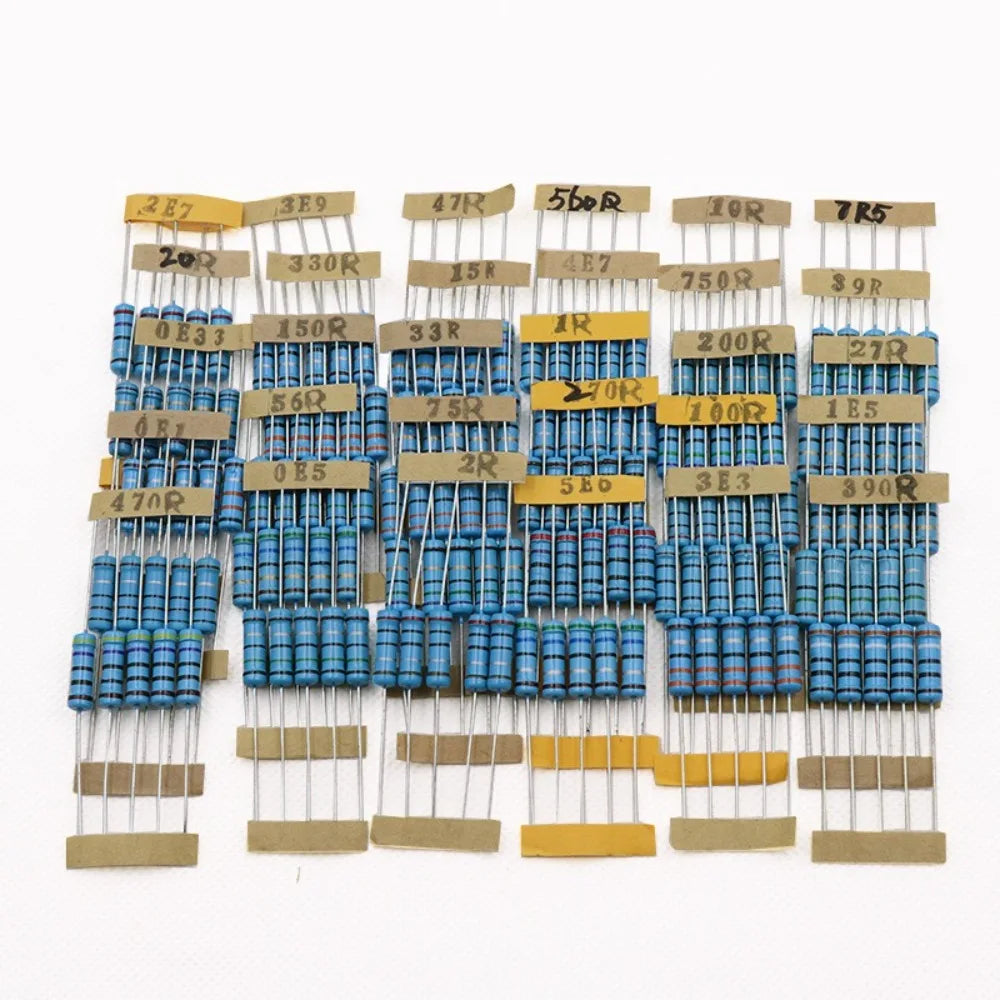 150Pcs 30 Values 2W Metal Film Resistor Kit 1% Tolerance 5 Color Bands 0 1R to 750R Common Values Assortment for Audio Amplifier