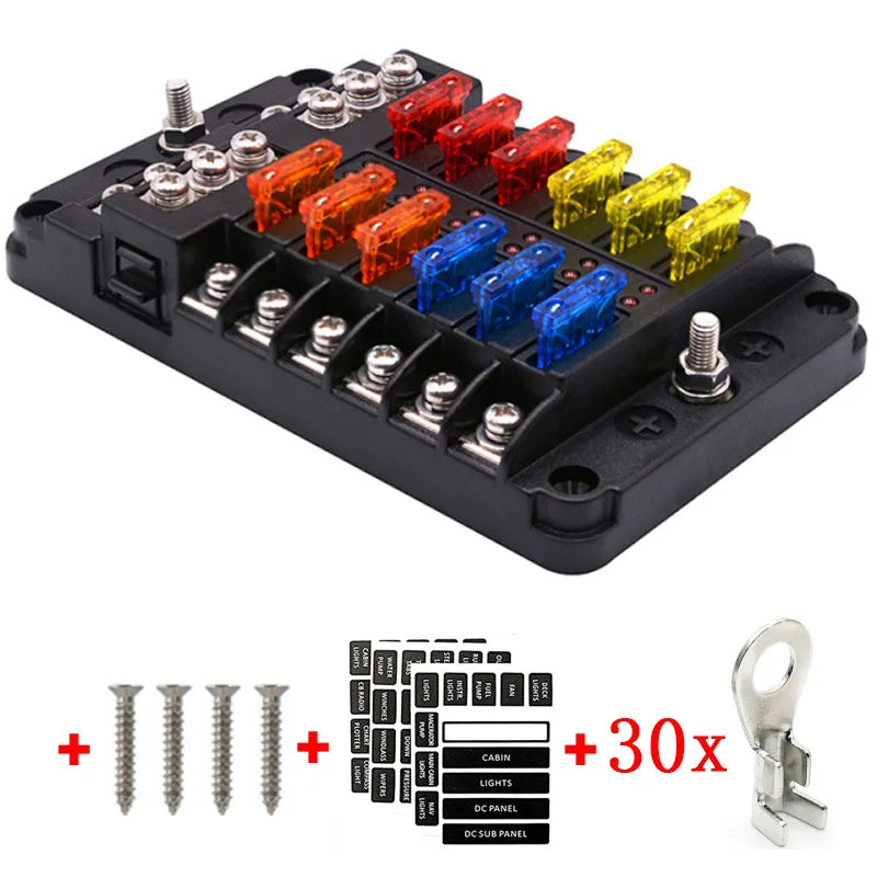 Universal 12 Ways 6 Ways Blade Fuse Block 12V 32V Car Fuse Holder Box Marine Auto Fuse Connector Switch With LED Indicator Light
