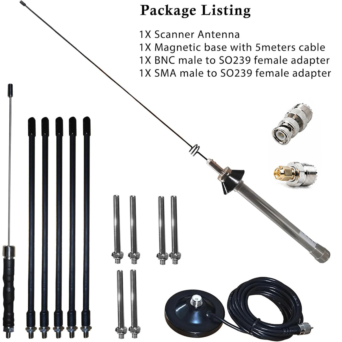 Magnetic Desktop Discone Antenna 100-1600MHz 5m Cable UHF SMA BNC Mount for Police Scanner GMRS 2m 70cm Mobile VHF UHF Lora ADSB