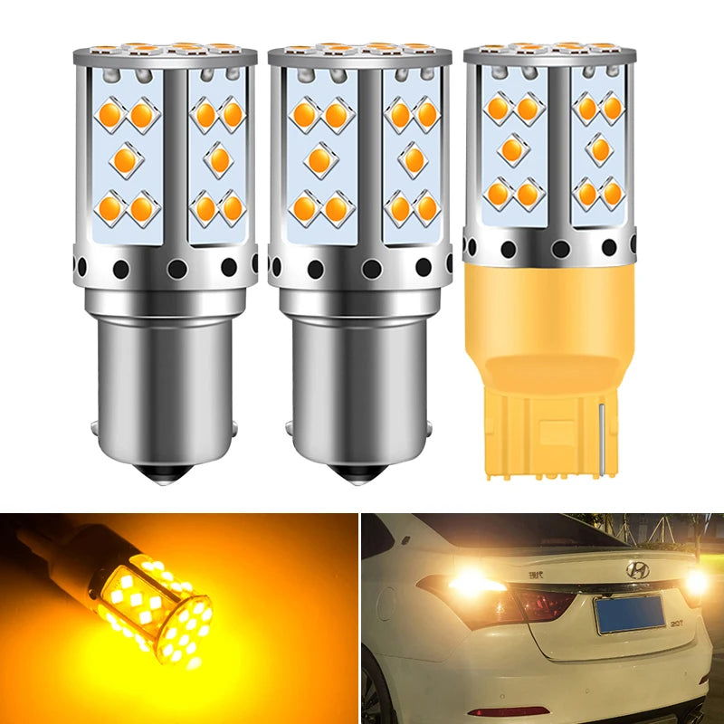 2pcs LED P21W 1156 BA15S PY21W BAU15S 3030 35SMD Bulb Canbus Free T20 7440 W21W Lamp For Car Turn Signal Light Backlight Orange