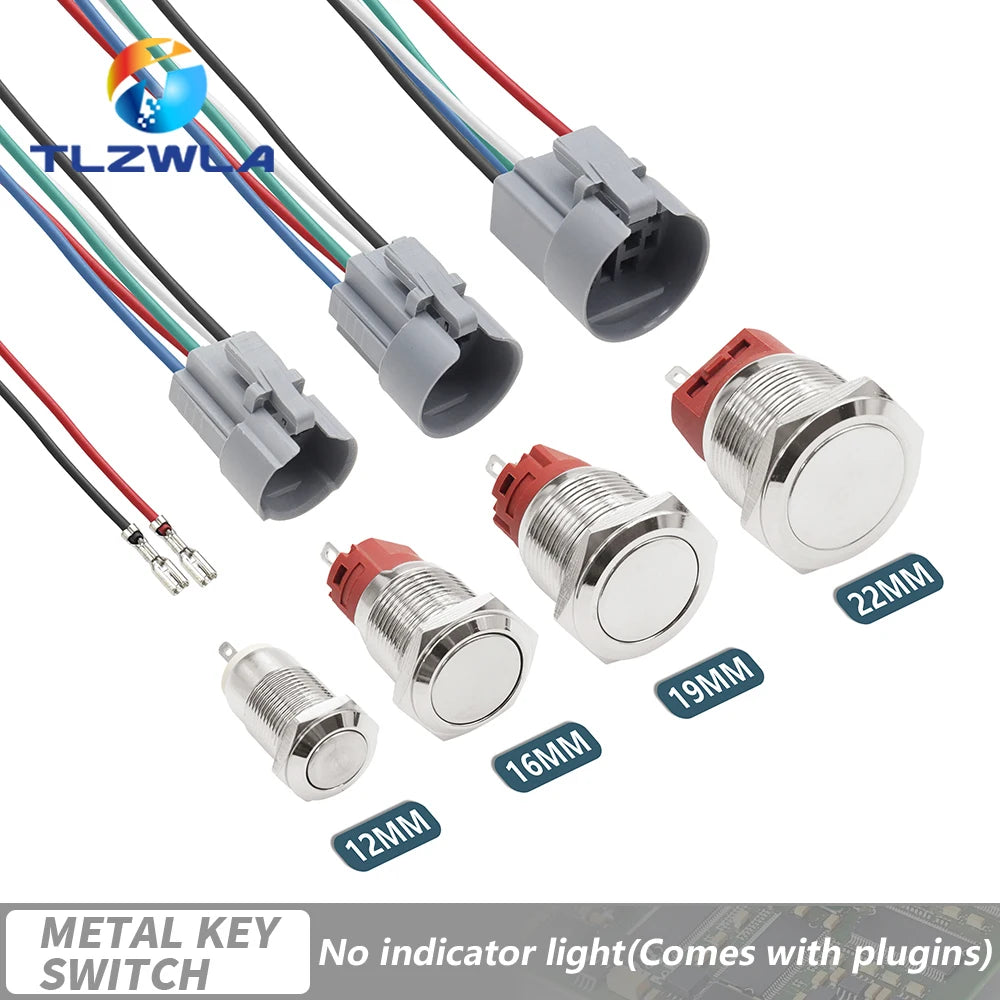 12/16/19/22mm Waterproof Metal Push Button Switch LED Light Momentary Latching Car Engine Power Switch 12V 24V Red Blue